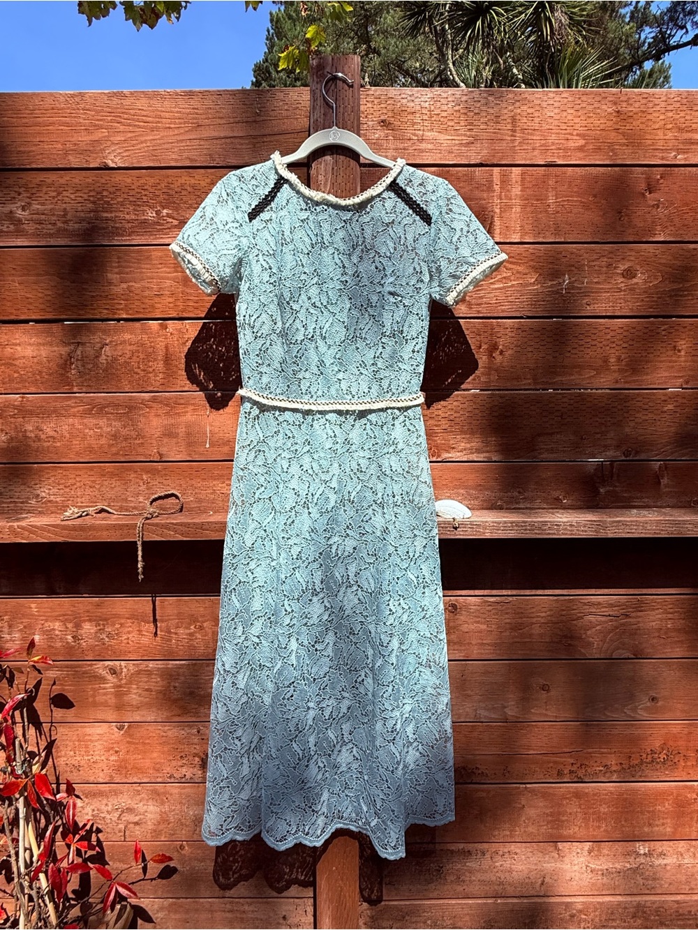 Mint Lace A-Line Wedding Dress with Pearl Trim